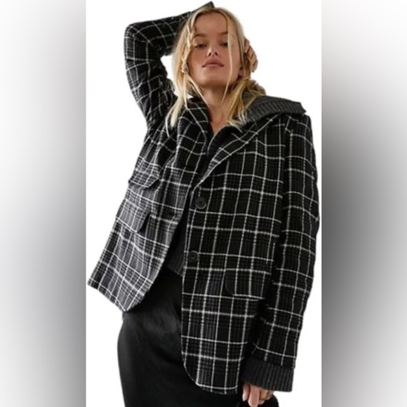 We The Free Women's oversized black Plaid Blazer Bowie Jacket Size Small - Picture 1 of 12